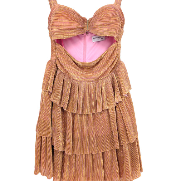 Hello Molly Shimmering Socialite Rose Gold Glam Coquette Tiered Ruffle Dress SML - Picture 4 of 10